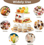 J JOYSAY Checkerboard Orange White Pattern Acrylic Cupcake Stand 3 Tier Dessert Table Display Set Clear Cake Stands for Wedding Party Baby Shower Decorations Easy Assembly Macaron Tower - Image 5