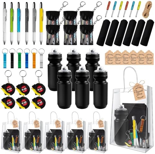 Denylo pro 48 Pcs Baby Shower Prizes for Men with Kettle Ruler Pen Cooling Towel Tool Kit Bottle Opener Cardboard Hemp Rope Plastic Bag for Baby Shower Game Winners Men Bachelor Party by Denylopro