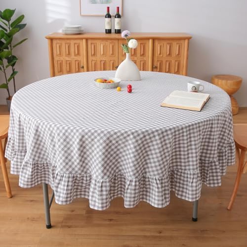 Grey White Gingham Tablecloth Round Dia.90 by KMASANIJI