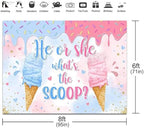 Ice Cream Gender Reveal Backdrop 8x6ft He or She What's The Scoop Summer Gender Reveal Party Decorations Background Boy or Girl Banner Photo Booth Props - Image 3