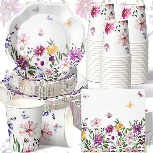 Newtay 250 Pcs Wildflower Disposable Paper Plate Napkins by Newtay