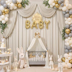 30×12ft Wrinkle Free Beige Backdrop Curtain for Wedding Parties-6 Panels 5×12ft Long Soft Silky Polyester Backdrop Drapes Photo Back Drop Curtains for Party Photography Background Cloth - Image 5