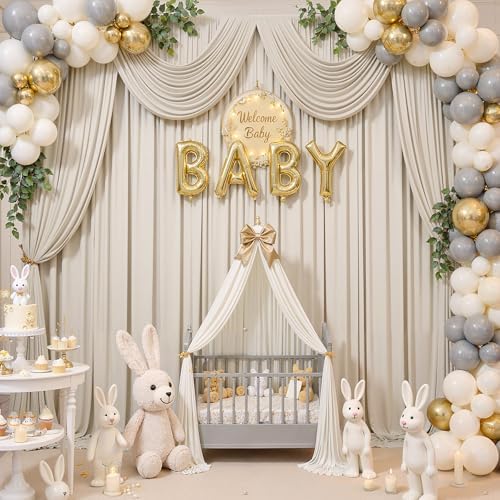 30×12ft Wrinkle Free Beige Backdrop Curtain for Wedding Parties-6 Panels 5×12ft Long Soft Silky Polyester Backdrop Drapes Photo Back Drop Curtains for Party Photography Background Cloth - Image 5