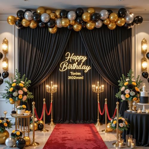 30x8ft Black Backdrop Curtains for Parties Wrinkle Free Fabric Backdrop Curtain Party Photo Backdrop Drapes for Birthday Wedding Baby Shower Graduation Photography Back Drop Background 6 Panels 5x8FT - Image 2