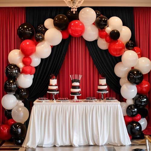 gogoparti 10x10ft Black and Red Backdrop Curtains Panels for Parties, 4 Panel 2.5x10ft Wedding Christmas Birthday Photography Background, Wrinkle Free Polyester Backdrop Curtains Drapes - Image 5