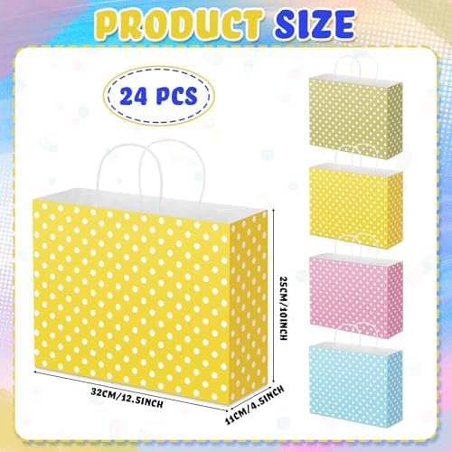 Gueevin 48 Piece Large Pastel Gift Bags with Handle 12.5 x 10 x 4.5 Inch Paper Polka Dot Pink Yellow Green Candy Treat Goodie Bags for Birthday Baby Shower Wedding Party Favors - Image 3