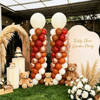 2 Sets Neutral Brown Beige Balloon Column Kit, Retro Ivory Champagne Latex Balloon Tower with Hexagonal Water Base, Boho Style Decor for Baby Shower Birthday Party - Image 5