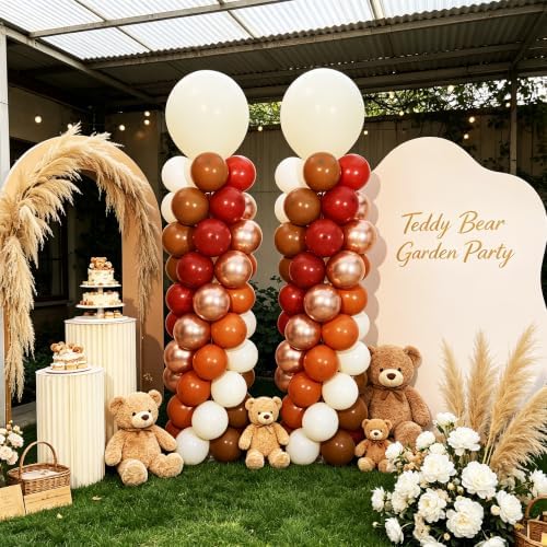 2 Sets Neutral Brown Beige Balloon Column Kit, Retro Ivory Champagne Latex Balloon Tower with Hexagonal Water Base, Boho Style Decor for Baby Shower Birthday Party - Image 5