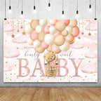 12x10ft Bear Theme Baby Shower Decorations Backdrop We Can Bearly Wait Baby Hot Air Pink Balloon Stars Clouds Background Gender Reveal Sweet Girl Birthday Party Banner Photo Booth - Image 3