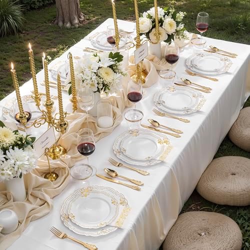 Ciaell 175 Piece White and Gold Plastic Plates for Weddings Parties - Image 5