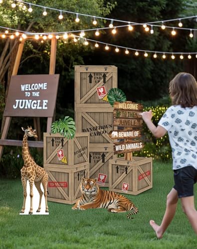 Jungle Safari Party Decorations – 10 Inch Jungle Theme Favor Boxes with Wild Animal Cardboard Cutouts for Birthday Party, Trunk or Treat Car Decor - Image 7