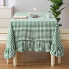 Green White Gingham Ruffled Table Cloth Rectangular 102"x60" by KMASANIJI