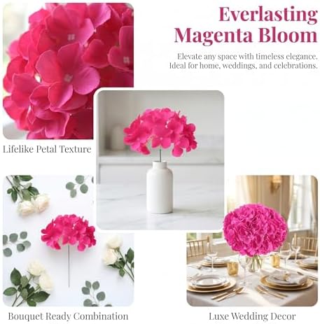 AVIVIHO 105Pcs Hot Pink Fake Flowers Hydrangea Artificial Flowers Bulk (Not Squished, No Steaming Need) Silk Flowers with Stems for Wedding Decor,Home,Baby Shower,Table Centerpieces Decoration - Image 2
