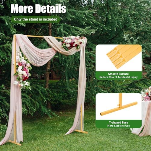 6.6*6.6FT Wedding Arch Stand for Ceremony Gold Square Modern Metal Balloon Arch Stand Kit Garden Floral Arch Frame Background for Anniversary Birthday Party Decoration Home Garden Outdoor Lawn Decor - Image 4