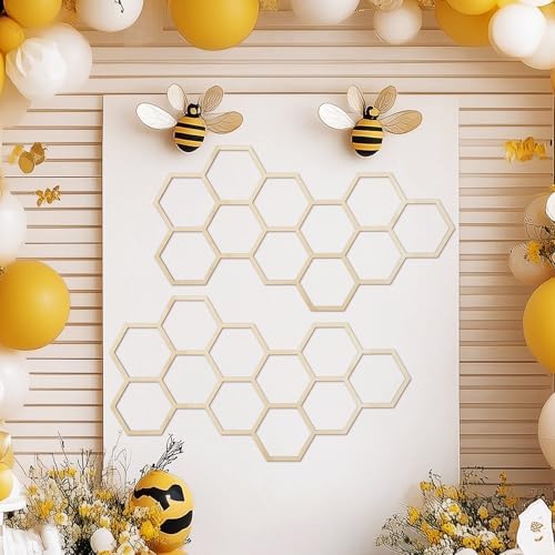 Silipull 2 Pcs 22 x 12 Inch Large Wood Honeycomb Decoration Honeycomb Wall Decor Wood Hexagon Decor Bee Wall Hanging Decoration for Living Room Garden Bedroom Office Home Party(Wood Color) by Silipull