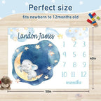 Personalized Baby Milestone Blanket for Boys Girls Baby Month Blanket- First Year Calendar Monthly Growth Chart - Moon Elephant Halloween Birthday Gifts for Infant Todder - Image 3