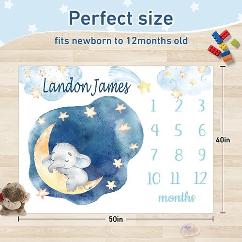 Personalized Baby Milestone Blanket for Boys Girls Baby Month Blanket- First Year Calendar Monthly Growth Chart - Moon Elephant Halloween Birthday Gifts for Infant Todder - Image 3