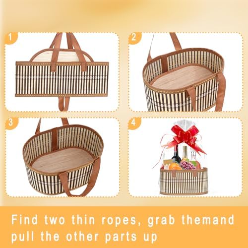 Mapaim Handwoven Bamboo Gift Baskets Empty - 4 Set Wicker Baskets with Handles, Gift Basket Kit for Baby Shower, Wedding & Holiday Gifts, Large & Reusable (Oval) - Image 6