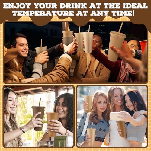 Skylety 24 Pcs Brown Plastic Cups with Lids and Straws 24 oz - Image 6
