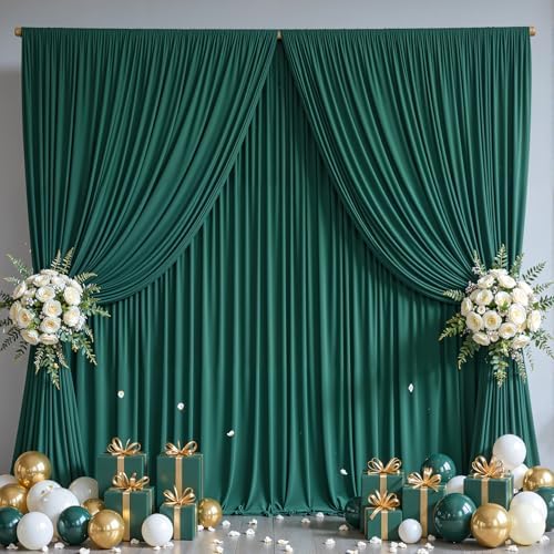 20x10FT Backdrop Curtains with Rod Pockets - Wrinkle Free Photo Stage Backdrop 4 Panels Curtains Drapes for Photography Wedding Party Baby Shower Decorations (Blackish Green) by Unknown