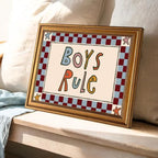 Boys Rule Wall Art Funny Kids Quote Wall Decor Picture Vintage Checkerboard Sign Poster Canvas Painting Print for Boys Bedroom Playroom Nursery 12x16 inch Gold Framed - Image 3