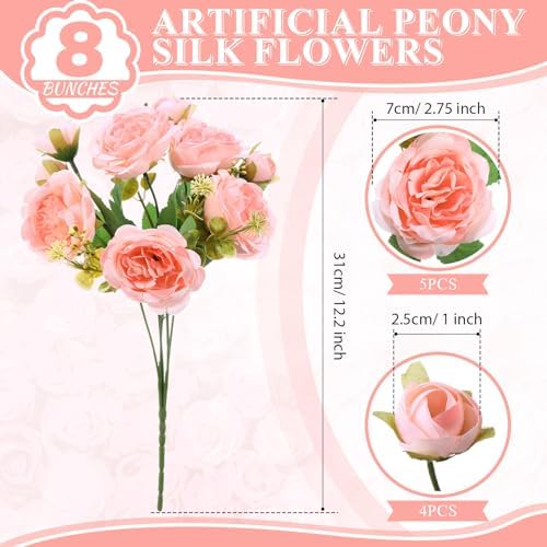 8 Bundles Artificial Peony Centerpiece Flowers,Light Pink - Image 2