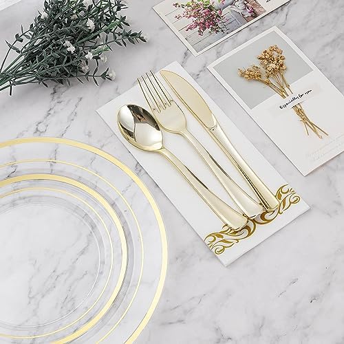 BESTVIP 175 PCS Clear Gold Plastic Plates and Silverware Set Disposable - Image 6