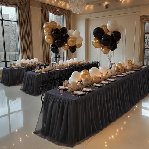 HB HBB MAGIC Black Table Cloth Spandex Table Covers 6ft Fitted Tulle Tablecloth Rectangular Desk Skirt Stretch Table Cloths Covers Party Banquet Birthday Baby Shower Wedding Table Cloth, 2 Pack - Image 4