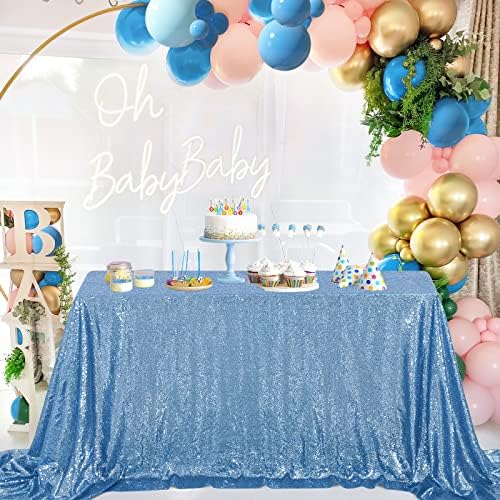 SoarDream Baby Blue Sequin Tablecloth 90"x132" Baby Shower Table Cloth by SoarDream