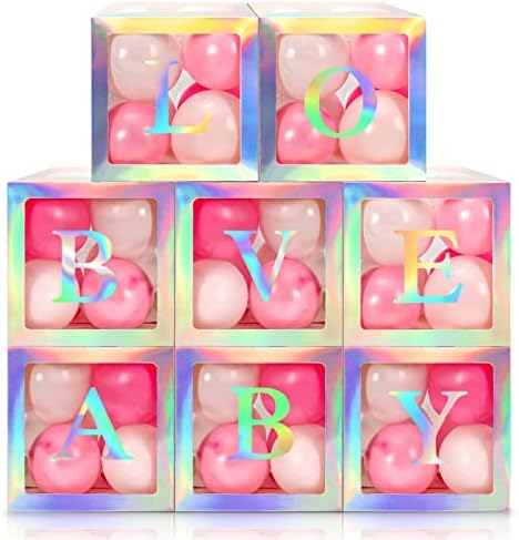 Geyee 8 Pcs Clear Balloon Box with Letters, Baby Shower, Rainbow Silver by Geyee