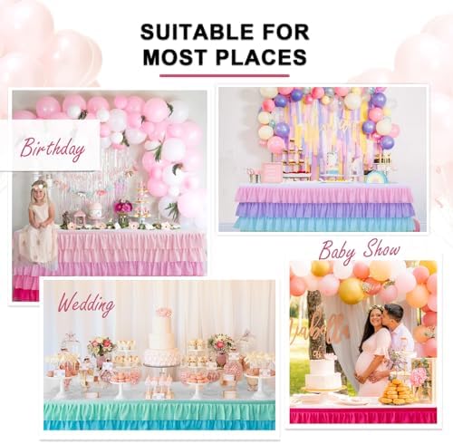 14ft Table Skirt Rainbow Tablecloth Unicorn Tutu Table Skirt for Rectangular Table Birthday Party Decoration - Image 2