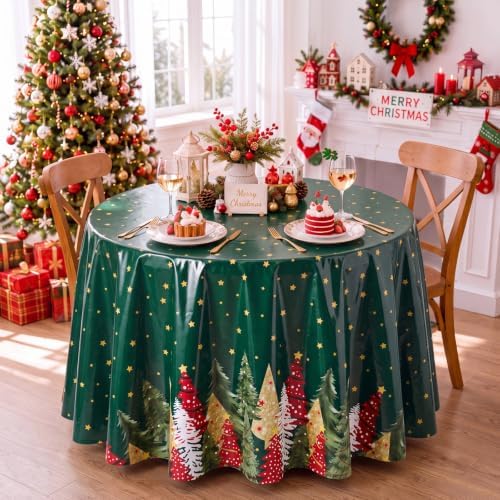 Ganeen 12 Pcs Christmas Tree Tablecloth Round Plastic 84 Inch Disposable - Image 3