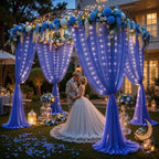20 x 10ft Royal Blue Chiffon Backdrop Curtain with Lights String for Parties,4 Panels Sheer Tulle Curtain Wedding Backdrop for Baby Shower Birthday Party Ceremony Reception Home Decorations - Image 4