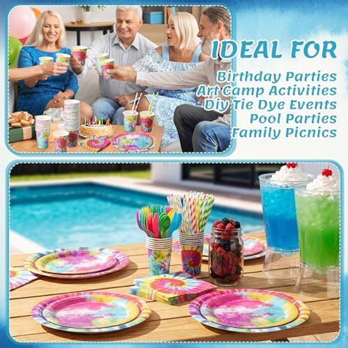 450 Pcs Tableware Set, Serve 50, Rainbow, Tie Dye - Image 5