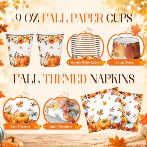 210 Pcs Fall Paper Plates Napkin Thanksgiving Party Supplies for 30 Guests - Image 5