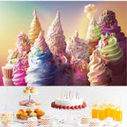 Fabric 10x6.5ft Summer Ice Cream Backdrop Colorful Ice Cream Dessert Photography Background Sweet One Birthday Decorations Here's The Scoop Baby Shower Cake Table Banner Photo Studio Props - Image 4