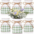 Domensi 6 Pcs Farmhouse Metal Flower Vase, Green Gingham Table Centerpiece by Domensi