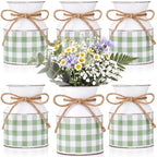 Domensi 6 Pcs Farmhouse Metal Flower Vase, Green Gingham Table Centerpiece by Domensi
