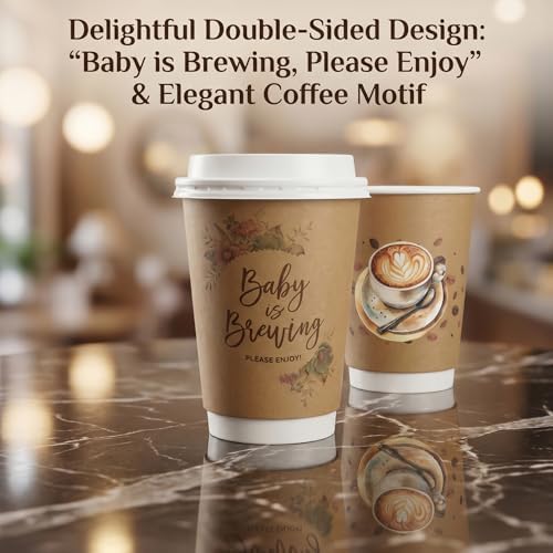 50 Set Baby Is Brewing Coffee Cups with Lids - Baby Is Brewing Shower Decor, 14 oz Disposable Cups Bulk Coffee Themed Party Supplies for Guests Gender Reveal Party Decorations - Image 7