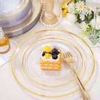 FLOWERCAT 100PCS Clear Plates with Gold Trim - Heavy Duty Clear and Gold Plastic Plate Disposable for Fall Party/Wedding Include 50PCS 10.25inch Dinner Plates - 50PCS 7.5inch Cake Plate - Image 6