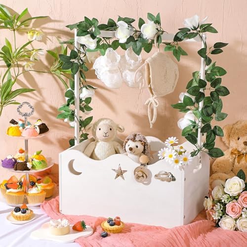 Suzile Wooden Baby Shower Crate Closet, Moon, Stars, Clouds, White - Image 5