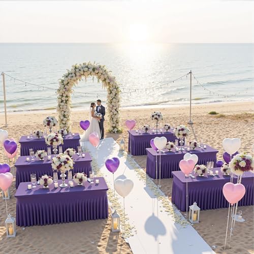2 Pack Purple Spandex Table Clothes for 8 Foot Rectangle Tables, Wrinkle Free Fitted Table Cover 8ft Stretch Tablecloths Desk Skirt for Parties Weddings Birthday Banquet Baby Shower - Image 7