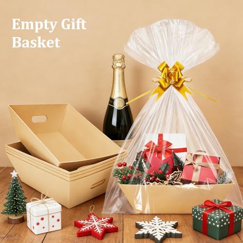 EVELOMO 5 Pack Empty Gift Baskets to Fill - 12" x 10" Large Baskets for Gifts Empty, Sturdy DIY Gifts Baskets Sets with 200g Crinkle Cut Papers for Birthdays Weddings Parties and Holidays (Kraft) - Image 2