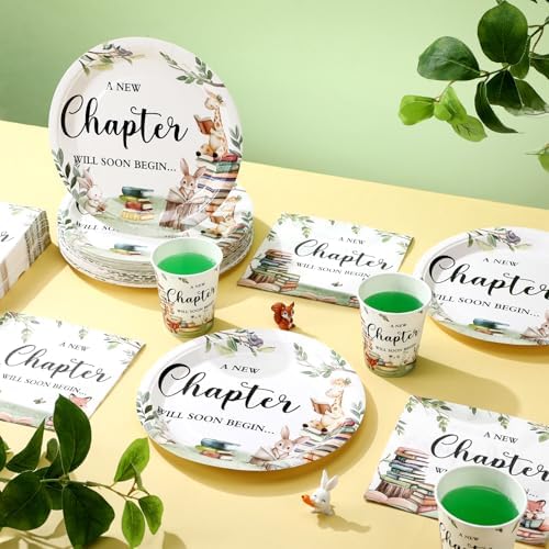 Hushee 200 Pcs Storybook Baby Shower Decorations Supplies A New Chapter Will Soon Begin Book Baby Shower Paper Plates Napkins Cups Library Reading Book Club Tableware Set for 50 Guest - Image 6