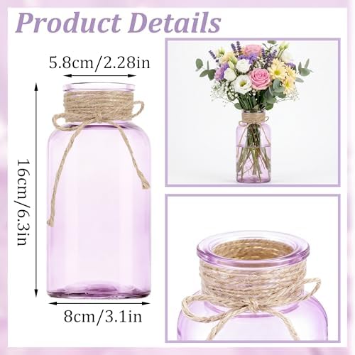 6 Pack Mason Jar Vases for Centerpieces, Purple Glass Flower Vase - Image 2