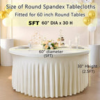 8 Pack Ivory 95% polyester 5% spandex Round Tablecloths for 60 inch Table, Wrinkle Free Stretchy 120inch Fitted 5FT Round Table Cloths Cover with Skirt for Wedding Party Dining Banquet - Image 6