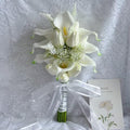 Floral Bouquet 10 Artificial Calla Lilies with 8 Artificial Tulip Flowers, Bridesmaid Bouquet with Wedding Ceremony Festivals Anniversary Bridal Rehearsal Party Bar Table Decor (White) by Unknown