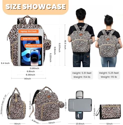 ROSEGIN Diaper Bag Backpack with Changing Pad, Pacifier Case, Baby Bag for Boy Girl Toddler - Large, Stylish, Waterproof Travel Quilted Diaper Bag for Mom - Baby Shower - Cheetah - Image 6