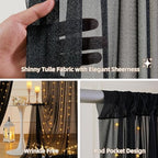 10x10FT Black Wrinkle Free Backdrop Curtains with Lights String for Parties - Photo Curtain Backdrop with Lights for Wedding Decorations, Bridal Baby Shower Birthday Party Photography Background - Image 2