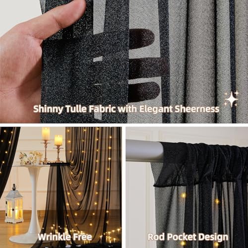 10x10FT Black Wrinkle Free Backdrop Curtains with Lights String for Parties - Photo Curtain Backdrop with Lights for Wedding Decorations, Bridal Baby Shower Birthday Party Photography Background - Image 2